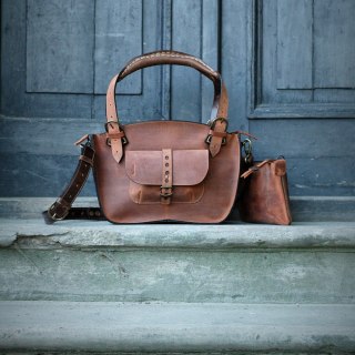 Leather tote bag - clor matt ginger and brown