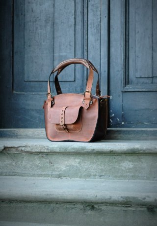 Torba Kuferek skórzany - kolor rudy i brąz