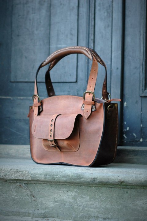 Torba Kuferek skórzany - kolor rudy i brąz