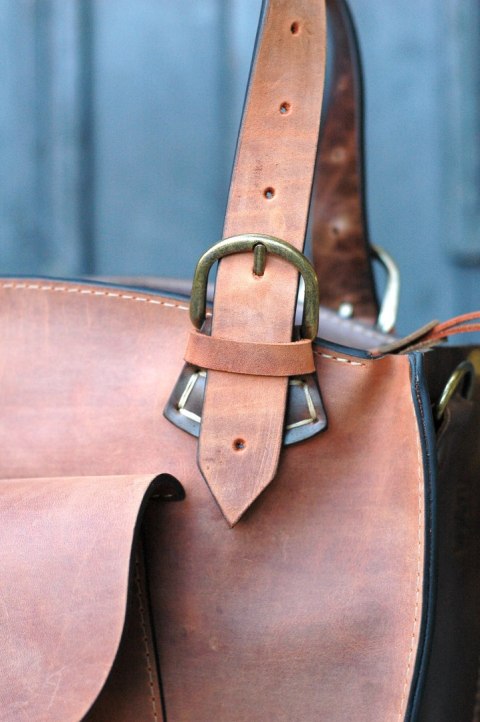 Torba Kuferek skórzany - kolor rudy i brąz