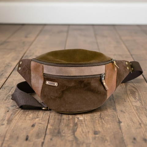 Large brown leather fanny pack from Ladybuq Art Studio