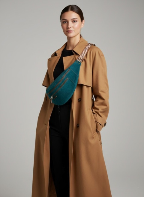 Turkusowa welurowa nerka skórzana od LadyBuQ Art.