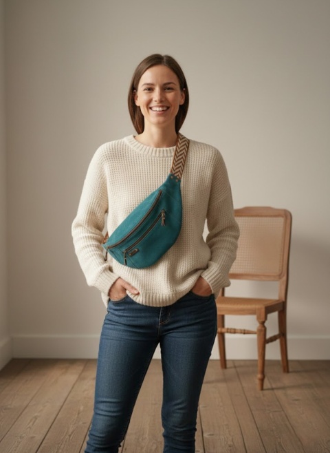 Turkusowa welurowa nerka skórzana od LadyBuQ Art.