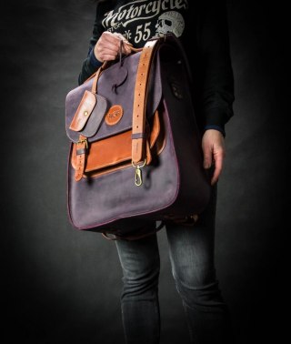 Large leather backpack color plum and ginger