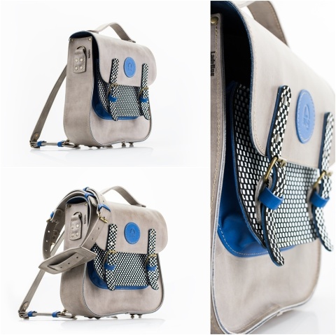 Skórzany plecak w kolorze szarym z wzorem szachownicy