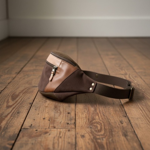 Large brown leather fanny pack from Ladybuq Art Studio