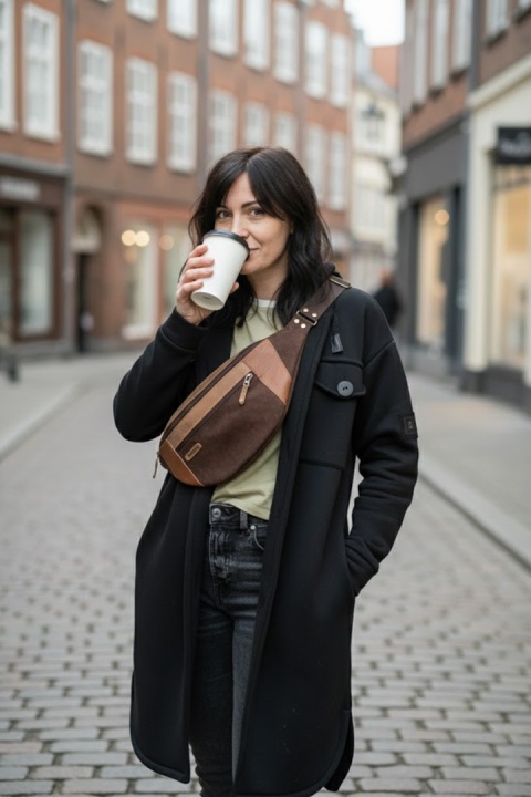 Large brown leather fanny pack from Ladybuq Art Studio