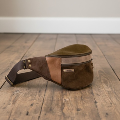 Large brown leather fanny pack from Ladybuq Art Studio