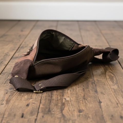 Large brown leather fanny pack from Ladybuq Art Studio