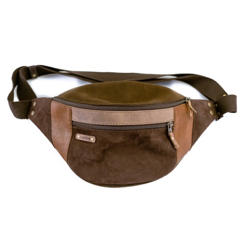 Large brown leather fanny pack from Ladybuq Art Studio