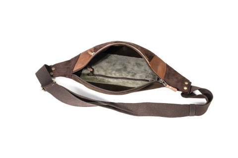 Large brown leather fanny pack from Ladybuq Art Studio