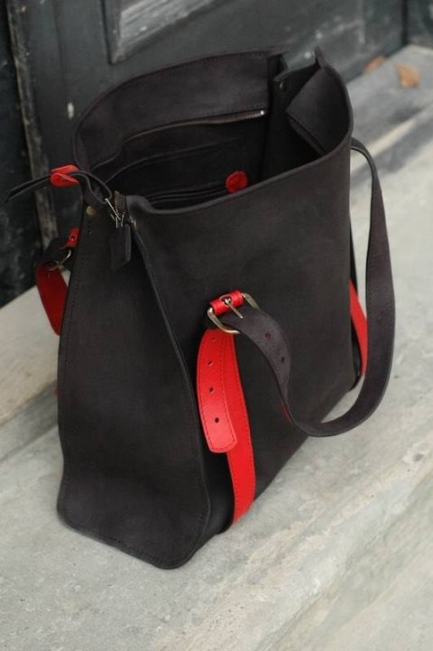 Duża torebka skórzana Big Lili kolor czarny z czerwonym