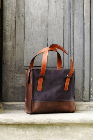 Torba skórzana Squer w kolorze brązowym i granatowym