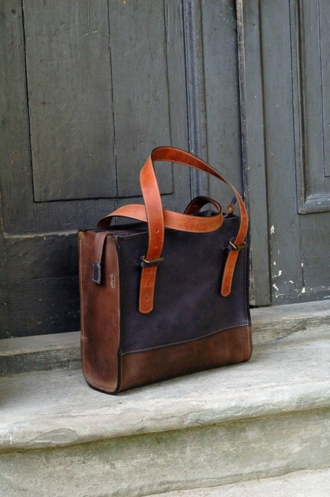 Squer dwa kolory z zamkiem torebka skórzana ręcznie wykonana oryginalna i stylowa Ladybuq Art