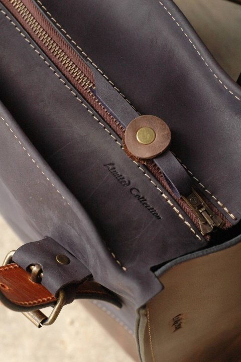 Squer dwa kolory z zamkiem torebka skórzana ręcznie wykonana oryginalna i stylowa Ladybuq Art