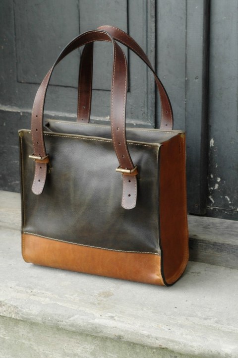 Torba skórzana Squer w kolorze khaki oraz kamel