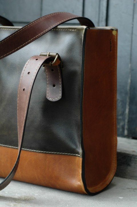 Torba skórzana Squer w kolorze khaki oraz kamel