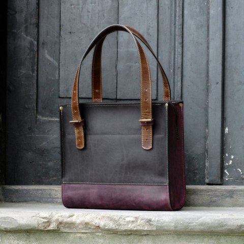 Torba skórzana Squer w kolorze czarnym i śliwkowym