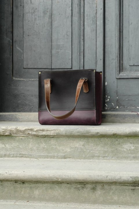 Torba skórzana Squer w kolorze czarnym i śliwkowym