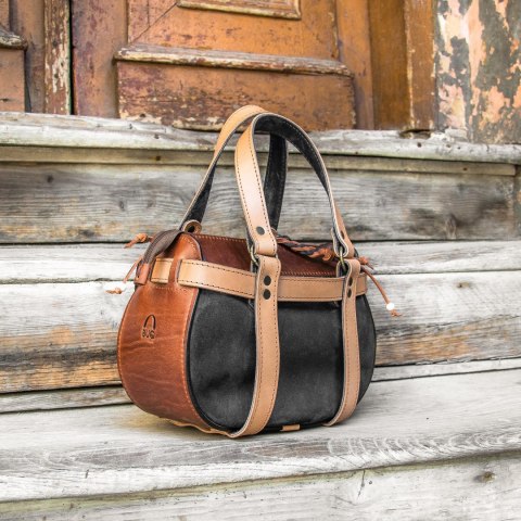 Missy mała skórzana Boho w kolorze naturalnym, rudym z akcentami szarościod ladybuq Art