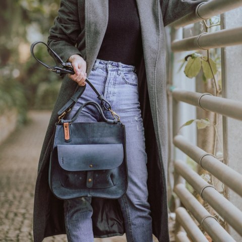 Leather bag Elaine color navy blue
