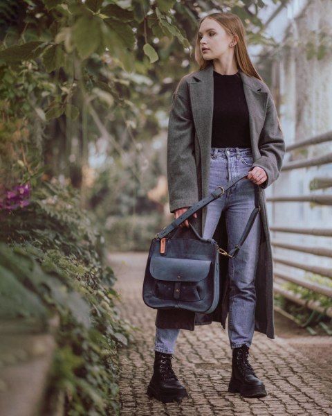 Leather bag Elaine color navy blue