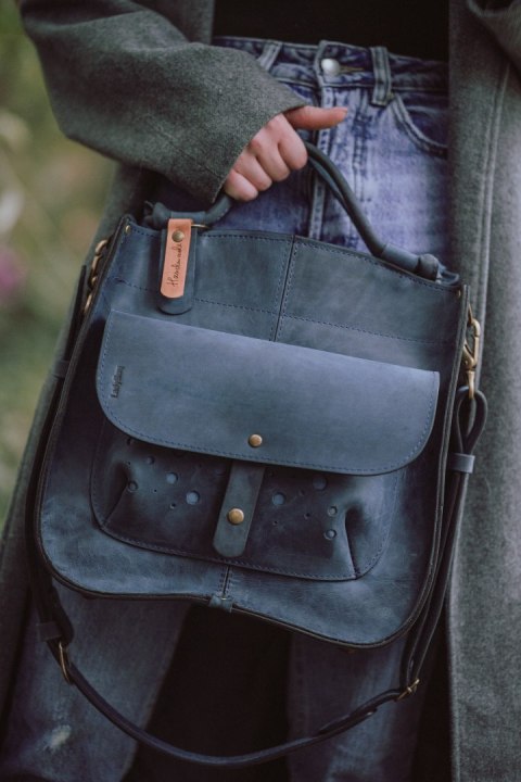 Leather bag Elaine color navy blue