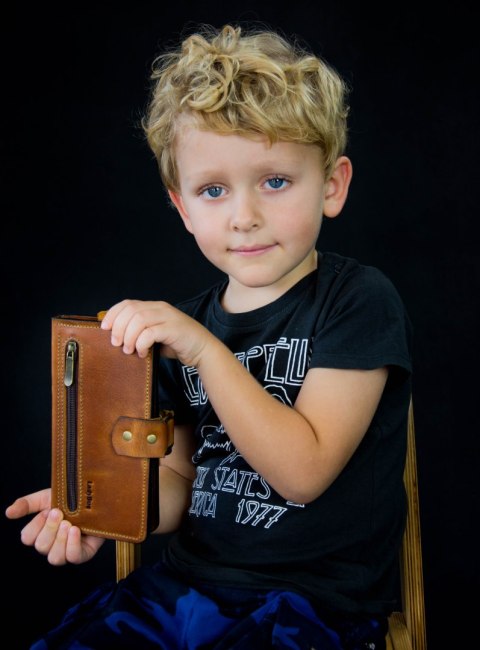 Portfel skórzany ręcznie robiony miejsce na 14 kart kolor Whiskey