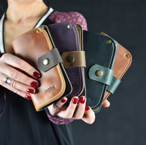 Portfel skórzany ręcznie robiony portfel ze skóry kolor rudy