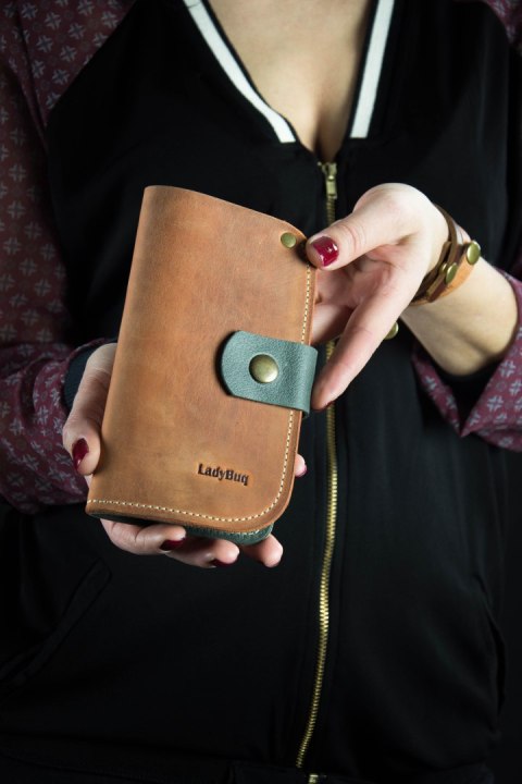 Portfel skórzany ręcznie robiony portfel ze skóry kolor rudy