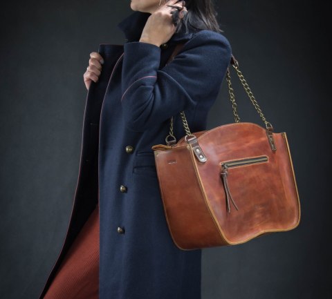 Leather bag Kuferek ginger color