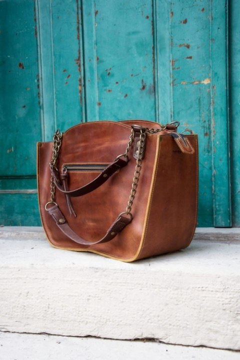 Leather bag Kuferek ginger color