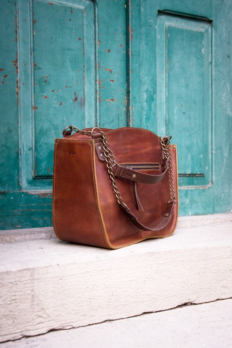 Leather bag Kuferek ginger color