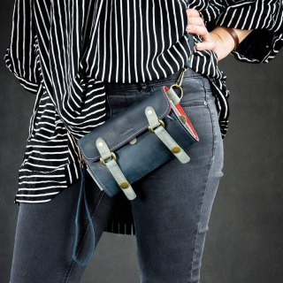 Portfel skórzany, etui na telefon kolor granatowy i szary