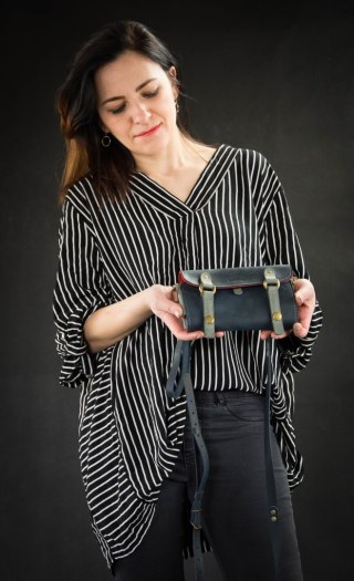 Portfel skórzany, etui na telefon kolor granatowy i szary