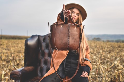 Torebka skórzana Elaine minimalistyczna kolor brązowy