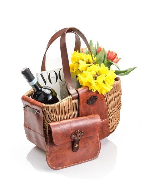 Wicker and leather basket handmade