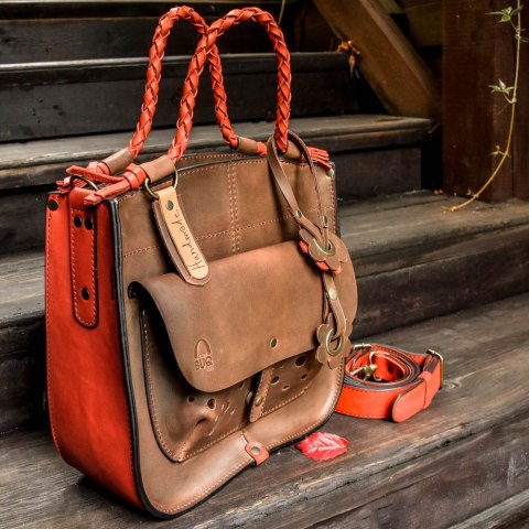 Leather bag Elaine color brown and red