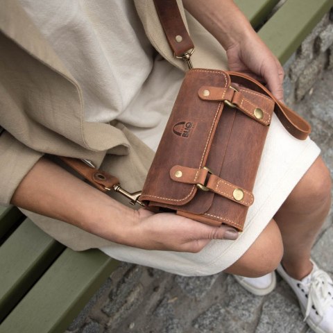 Portfel skórzany etui na telefon kolor rudy