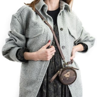 Mały okrągły portfelik na drobiazgi - zestaw z paskiem, smyczą i brelokiem