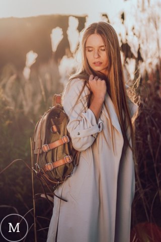 Handmade leather backpack color brown and khaki