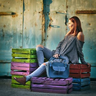 Torba Kuferek skórzany granatowy