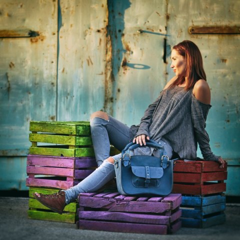 Leather Tote Bag - dark blue