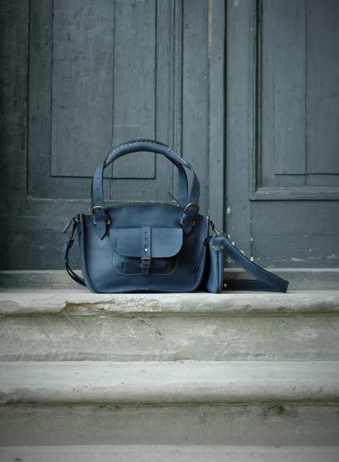 Leather Tote Bag - dark blue