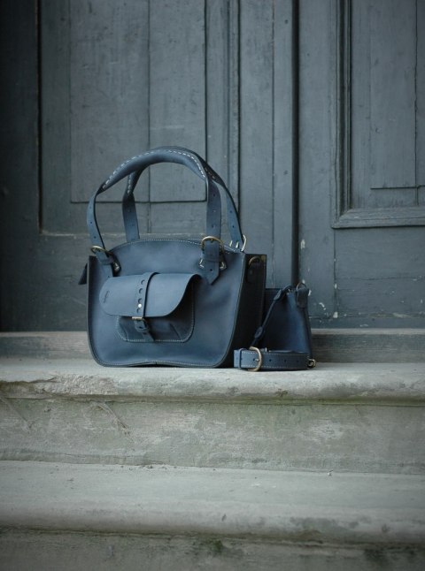 Leather Tote Bag - dark blue