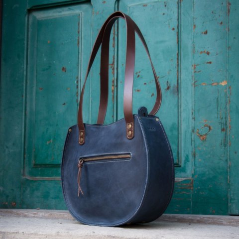Leather bag Basia color navy blue