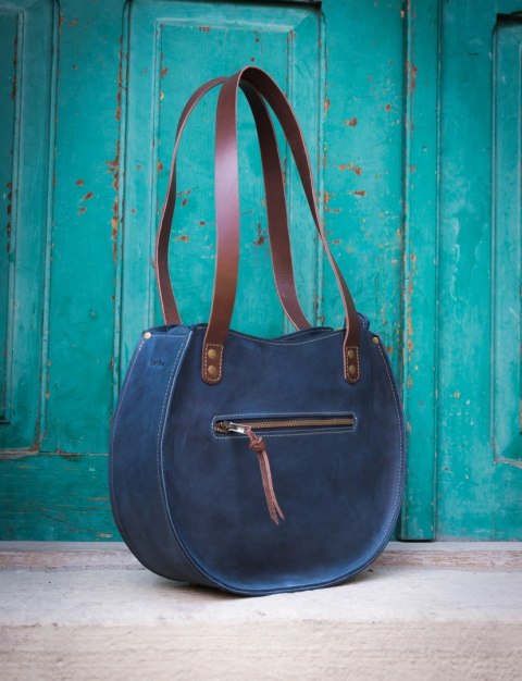Leather bag Basia color navy blue