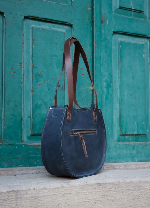 Leather bag Basia color navy blue