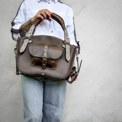 Torba Kuferek skórzany ciemny brąz i szary