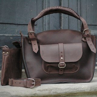 Torba Kuferek skórzany z kopertówką kolor ciemny brąz